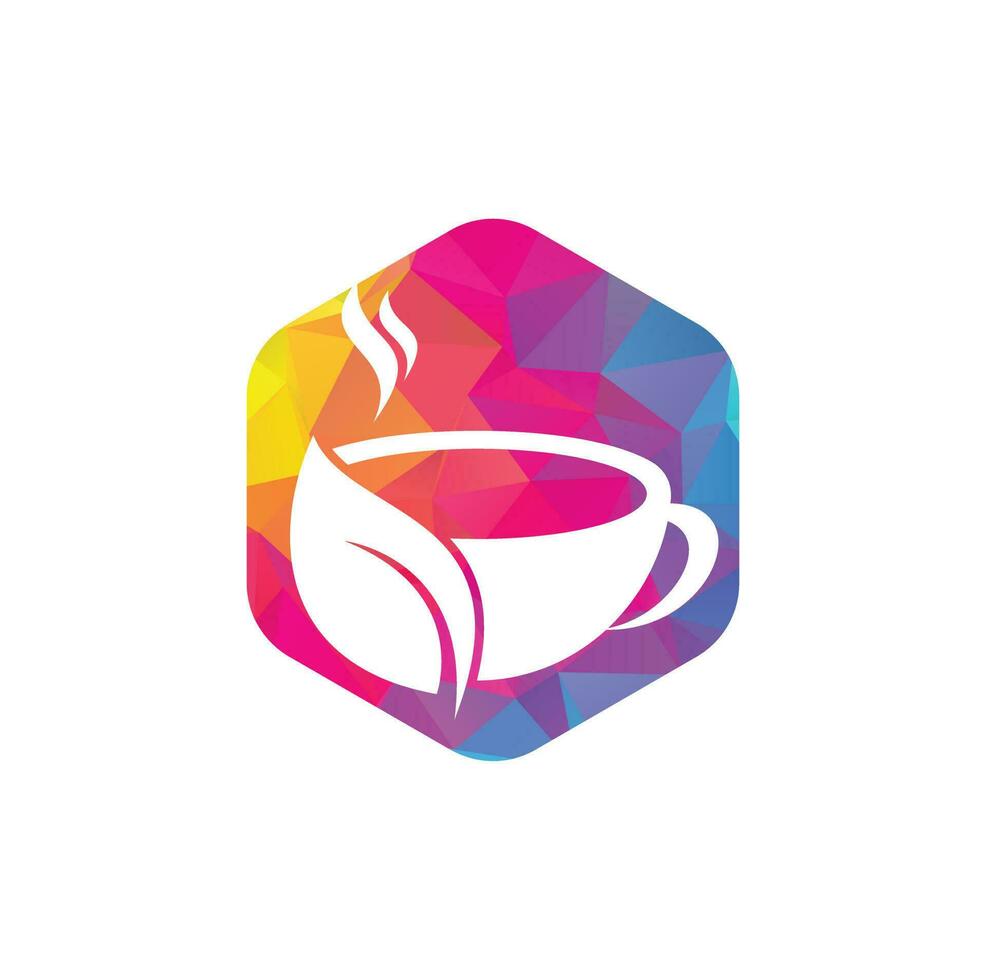 création de logo vectoriel de thé biologique. tasse de feuilles pour le modèle de logo de boisson naturelle.