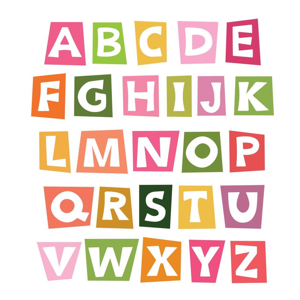 lettres blanches de l'alphabet latin sur des cartes multicolores lumineuses vecteur