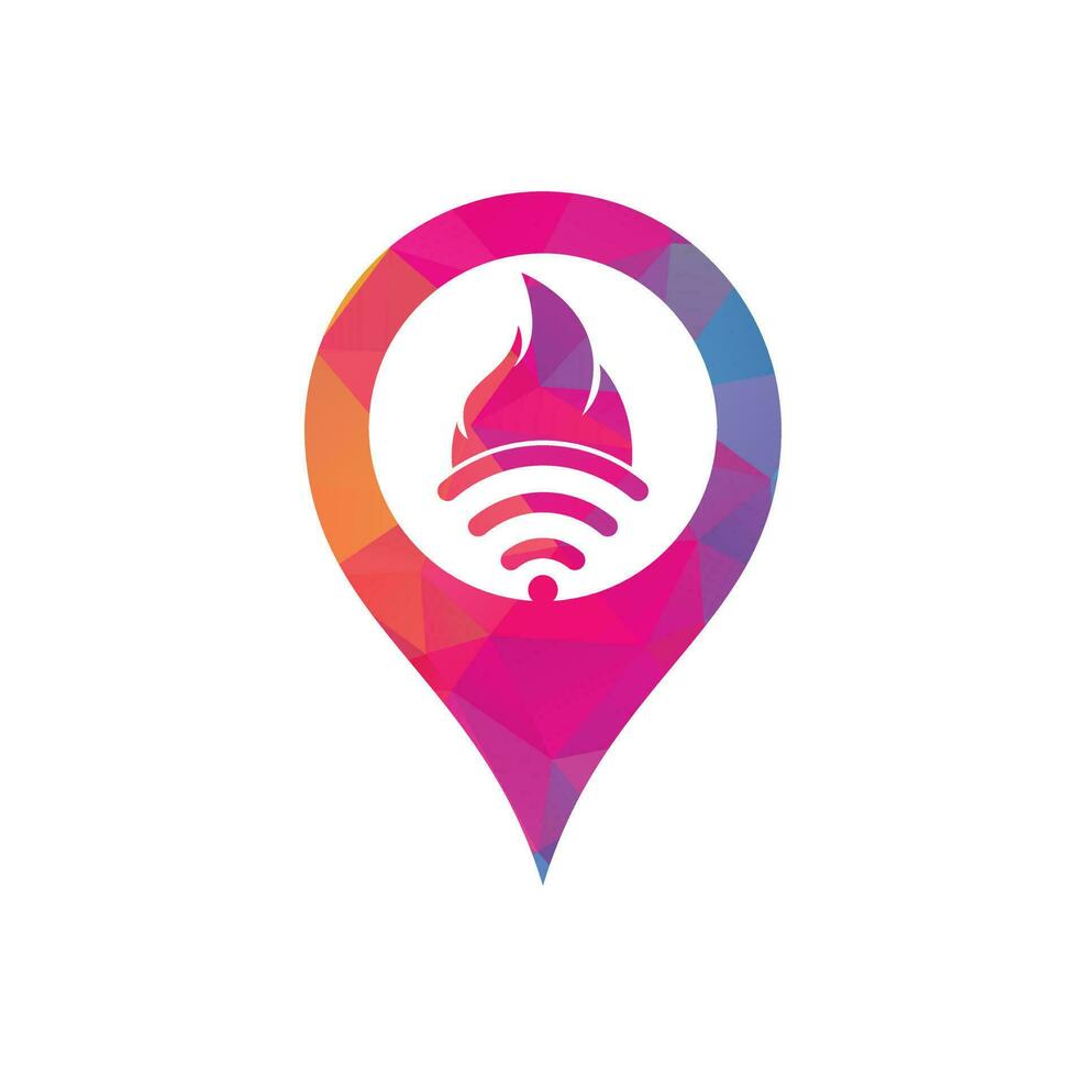 création de logo gps wifi feu. symbole ou icône de flamme et de signal. vecteur