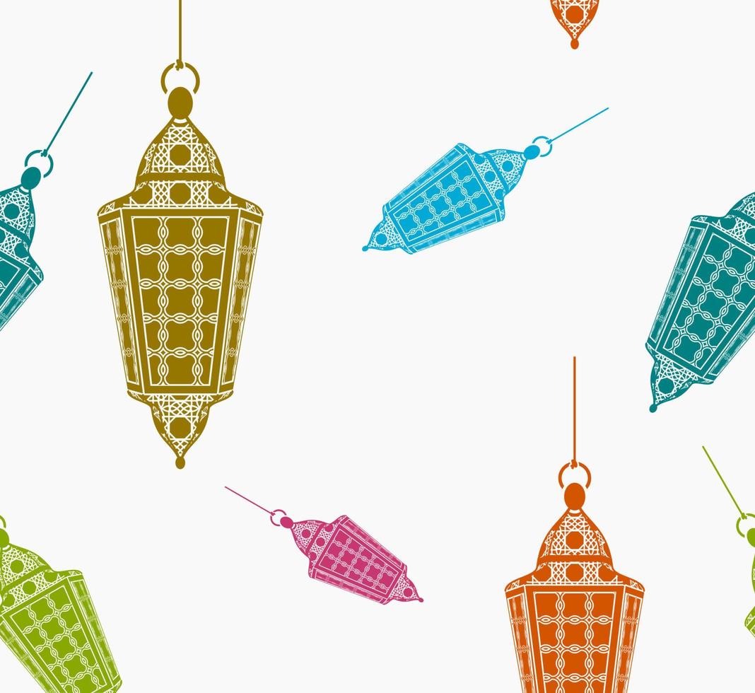 illustration vectorielle de lampes arabes suspendues de style plat modifiable avec différentes couleurs comme modèle sans couture pour créer un arrière-plan de thème occasionnel islamique tel que le ramadan et l'aïd ou la culture arabe vecteur