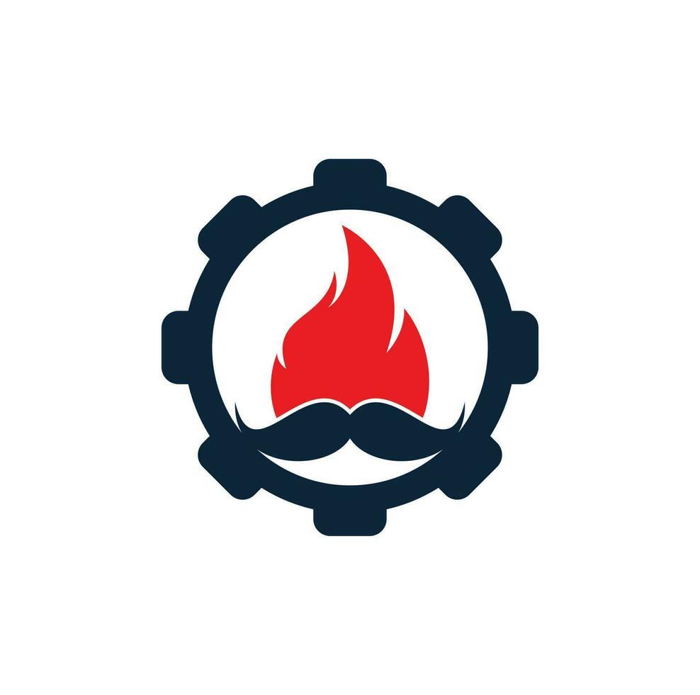 modèle de conception de logo de vecteur de feu de moustache. conception d'icône de feu et d'engrenage de moustache.