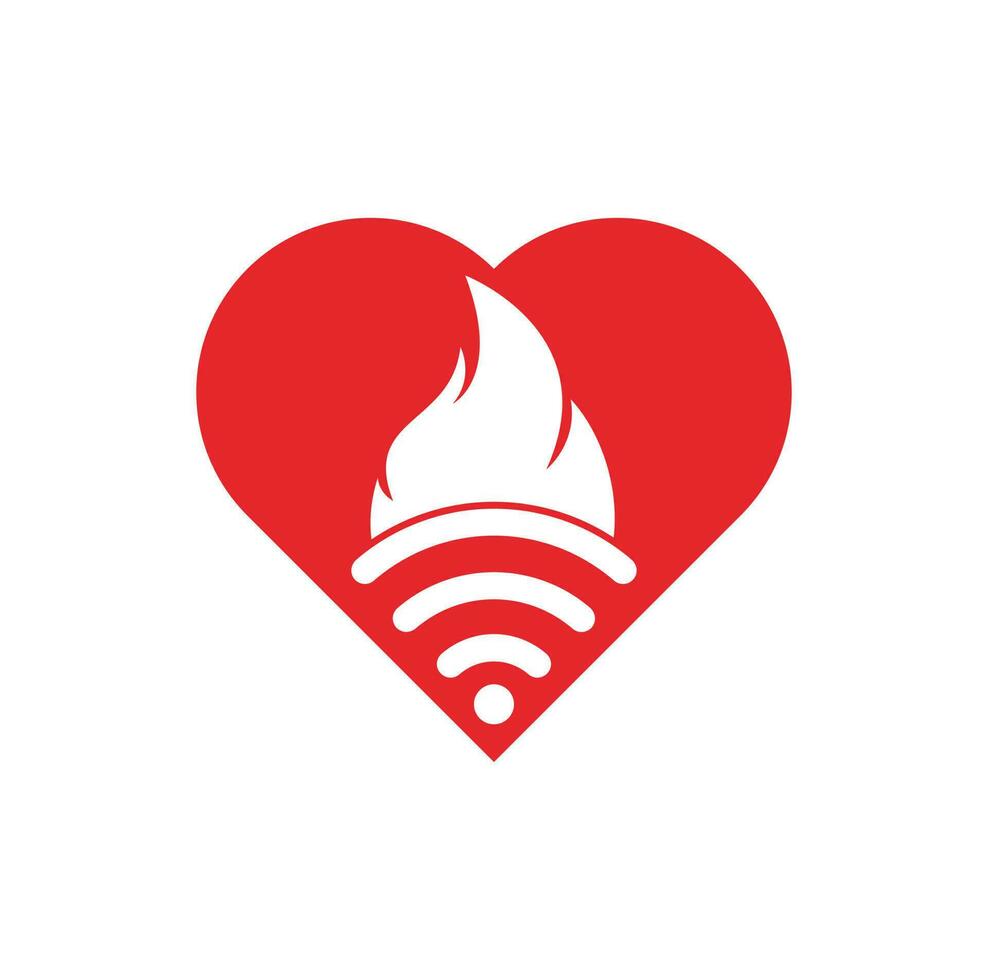 création de logo vectoriel feu wifi coeur. symbole ou icône de flamme et de signal.