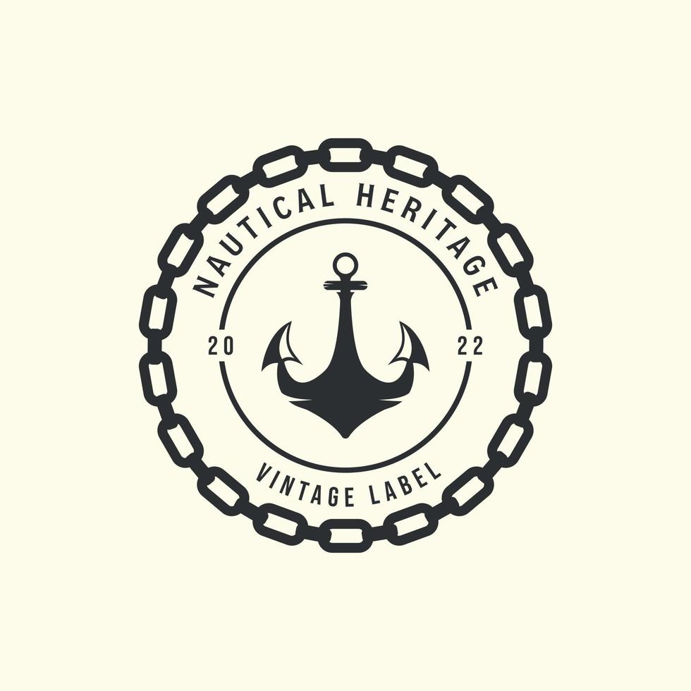 ancre avec conception de modèle de vecteur de logo de style vintage, nautique avec illustration d'icône de chaîne d'emblème