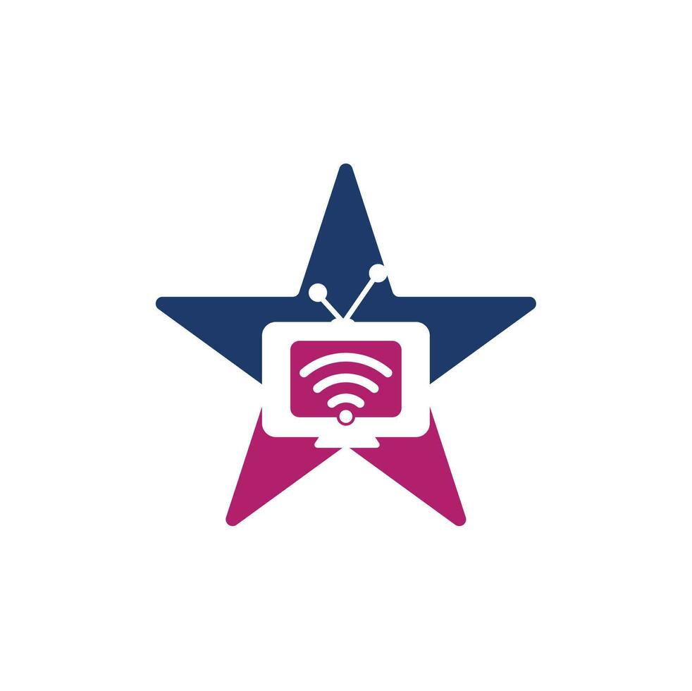 vecteur de logo de concept de forme d'étoile tv et wifi. symbole ou icône de télévision et de signal. logo média et radio unique