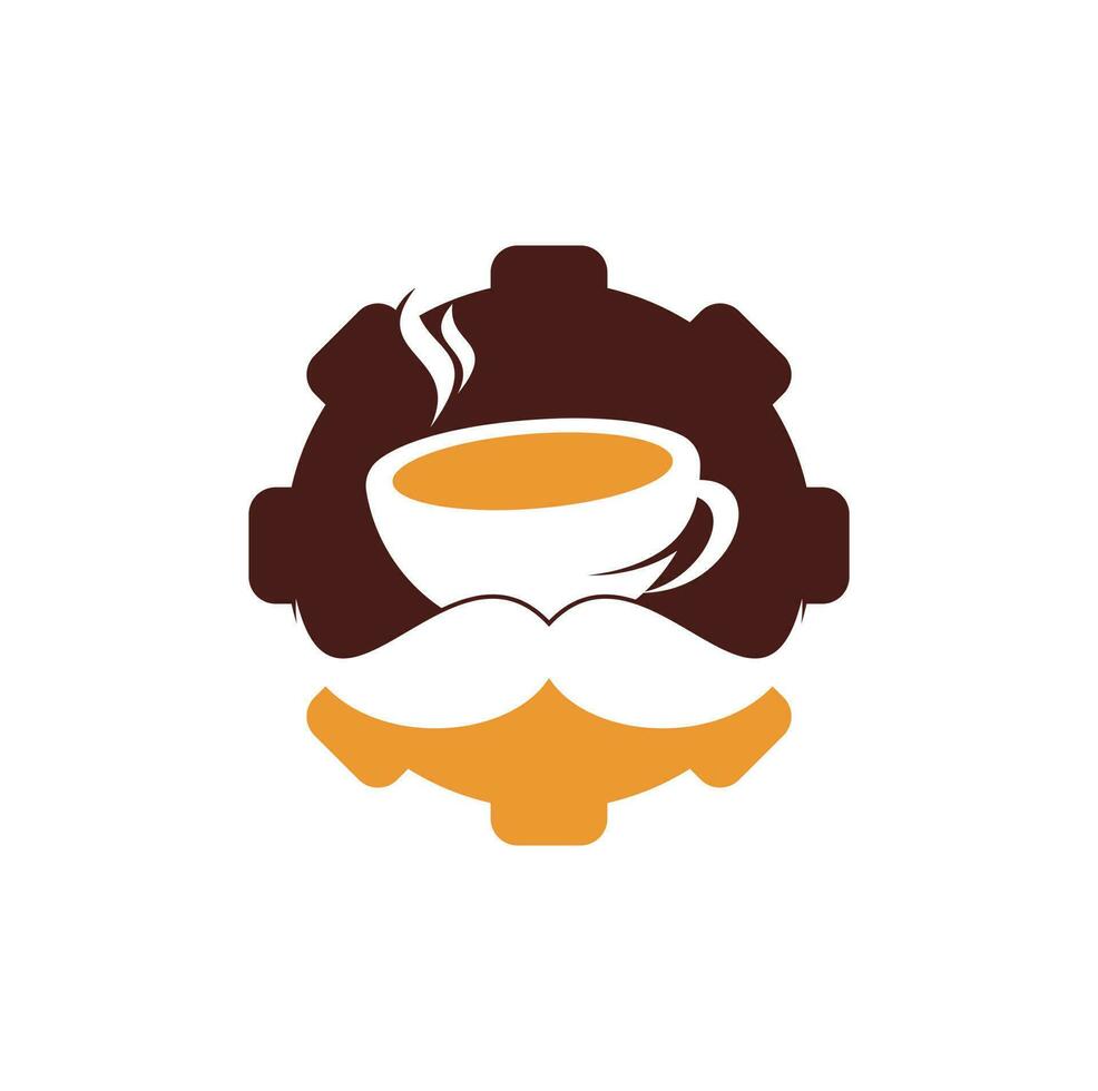 modèle de conception de logo de forme d'engrenage de café de moustache. inspiration de logo de café créatif vecteur