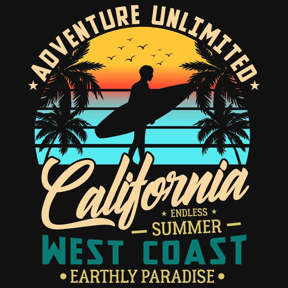 conception de tshirt de surf d'été en californie vecteur