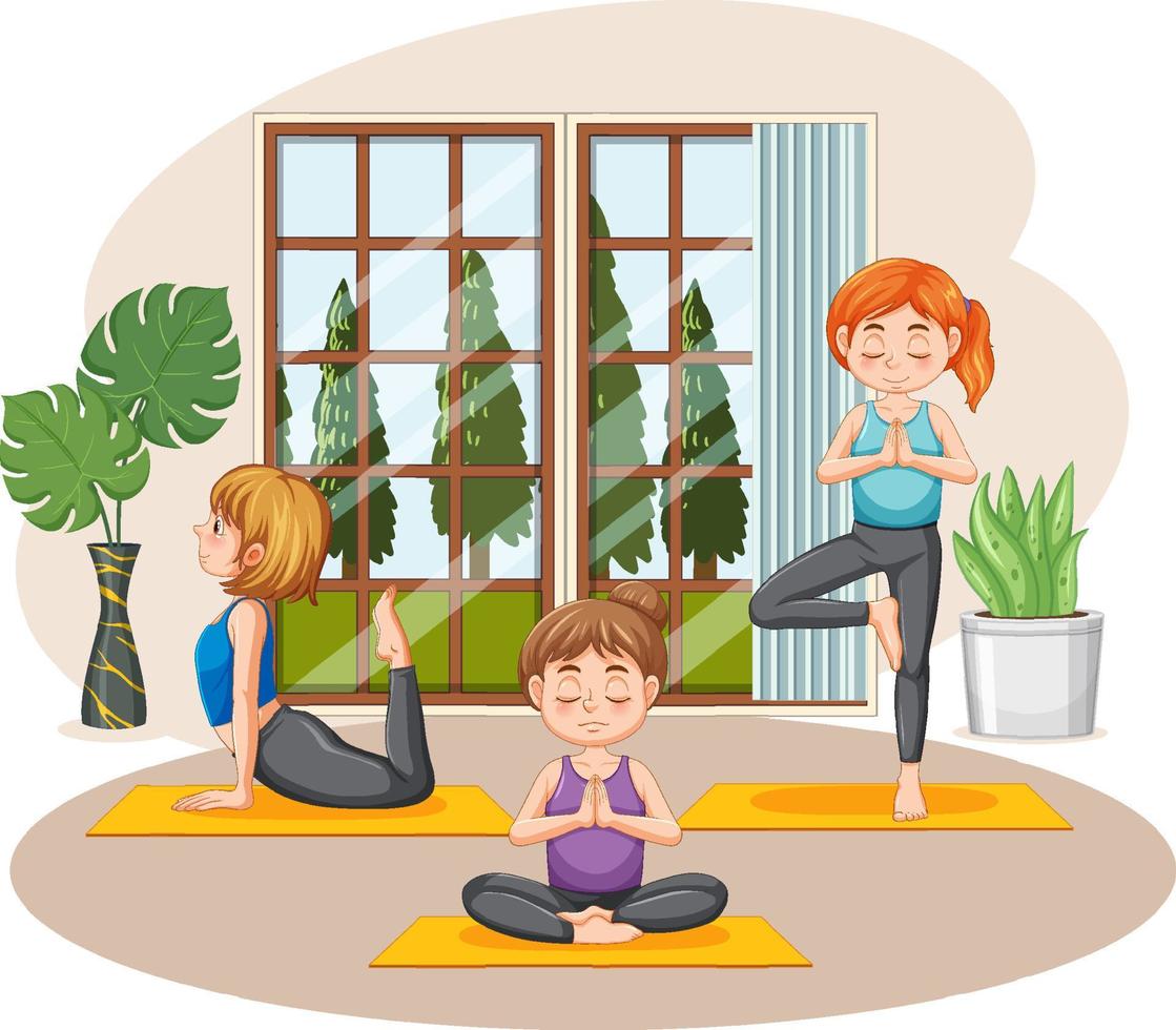 groupe de personnes pratiquant le yoga vecteur