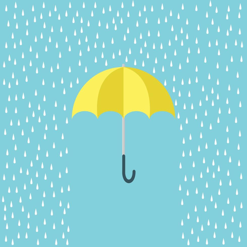 parapluie jaune avec pluie isoler sur fond bleu. vecteur