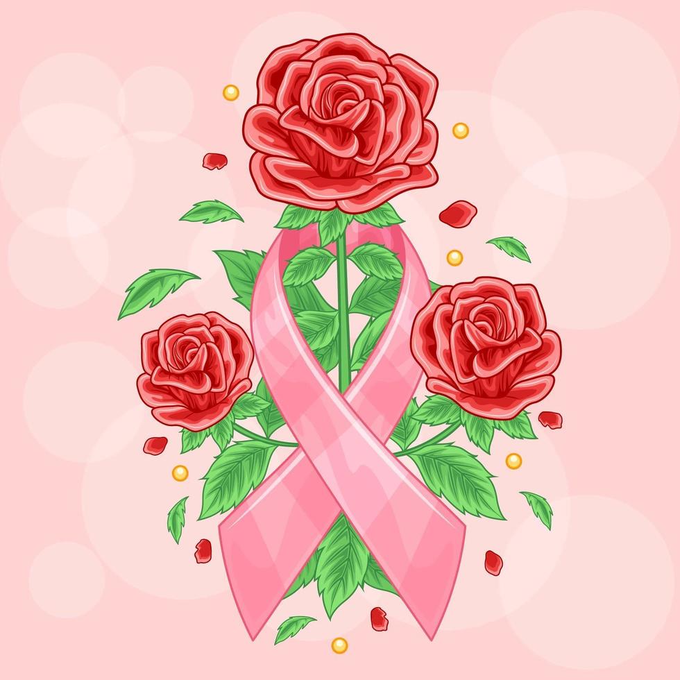 illustration de roses rouges pour la sensibilisation au cancer du sein vecteur