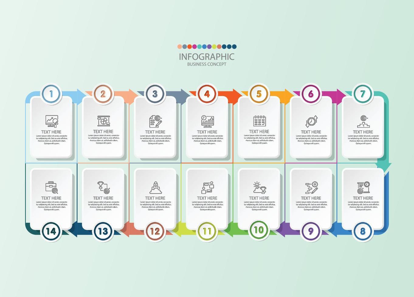 infographie carrée avec 14 étapes, processus ou options. vecteur