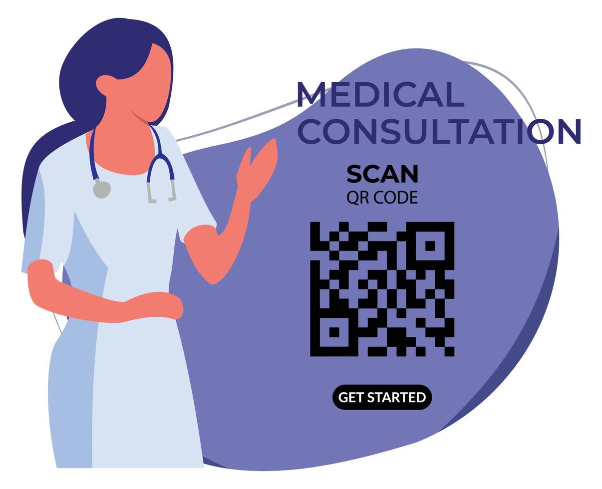 consultation de santé avec icône médecin ou infirmière. consultation de santé à l'aide de code-barres. vecteur de conception plate