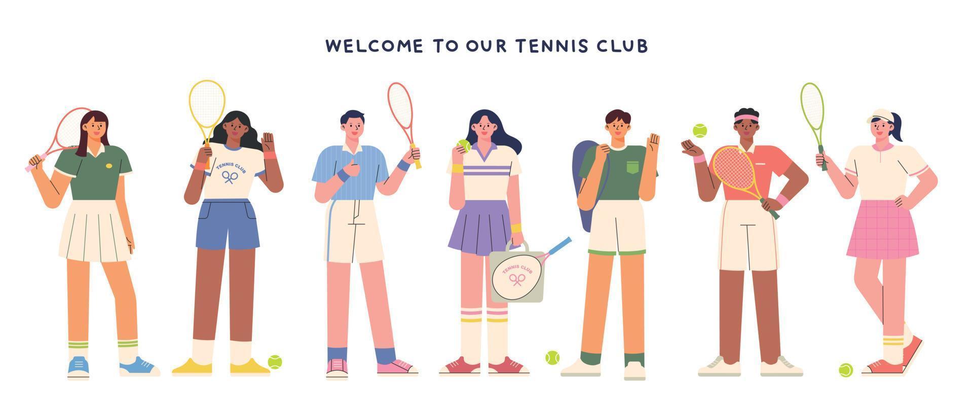 une collection de mannequins portant des maillots de tennis stylés. illustration vectorielle plane. vecteur