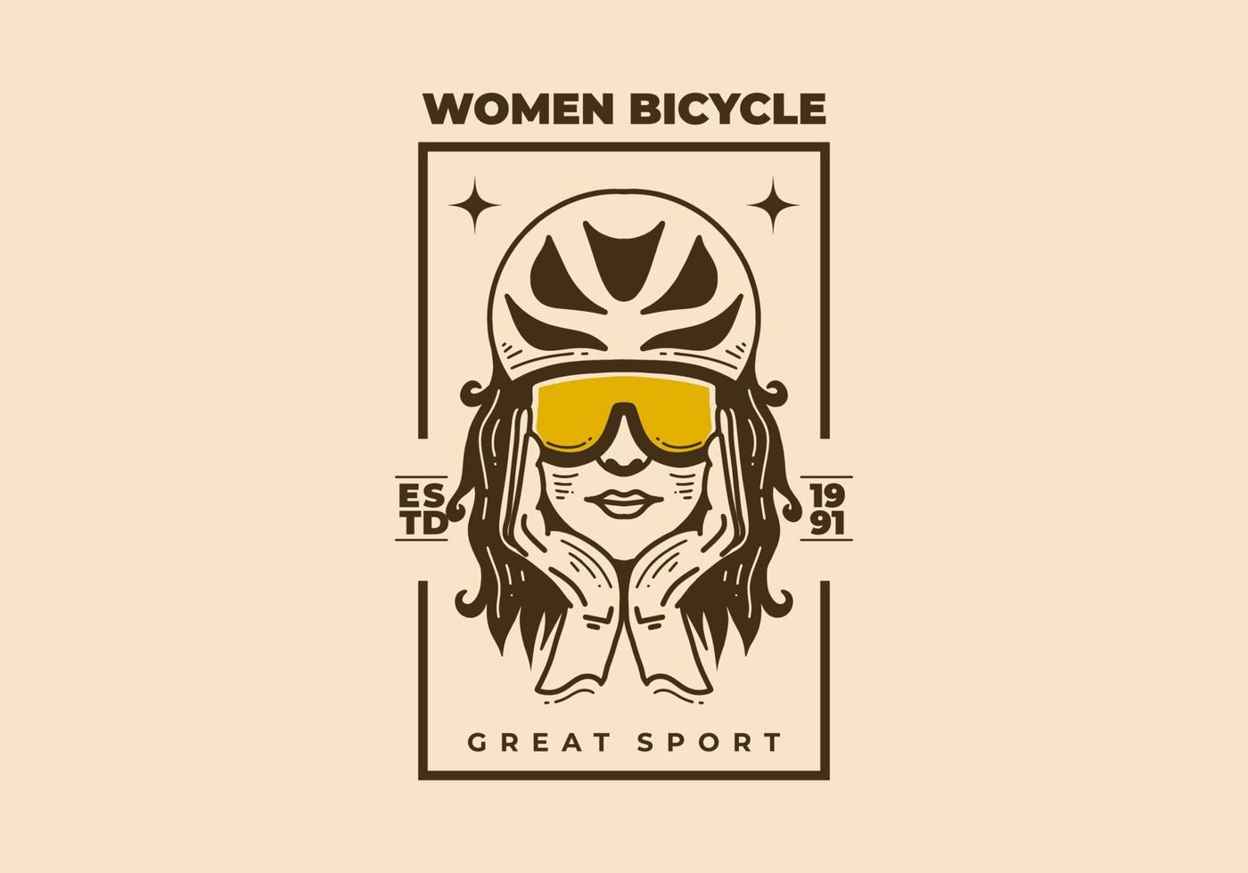 illustration d'art vintage d'une femme portant un casque de vélo vecteur