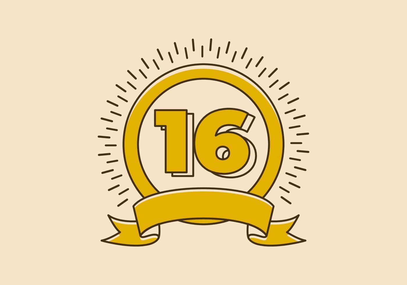 insigne de cercle jaune vintage avec le numéro 16 dessus vecteur