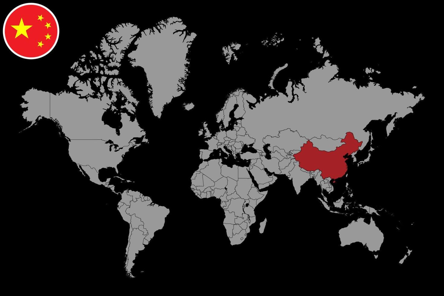 épingler la carte avec le drapeau de la chine sur la carte du monde. illustration vectorielle. vecteur