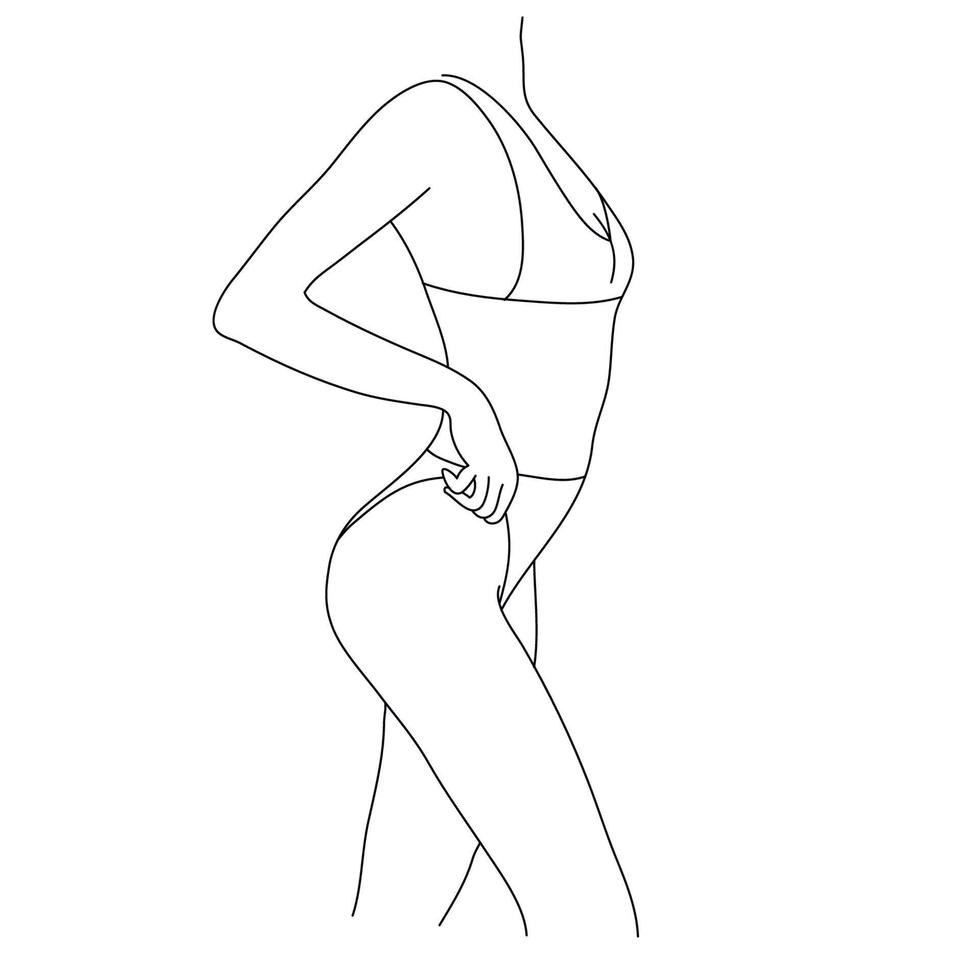 vecteur belle illustration de corps de femmes. figure féminine linéaire minimaliste. lingerie abstraite, dessin au trait sensuel bikini. corps positif