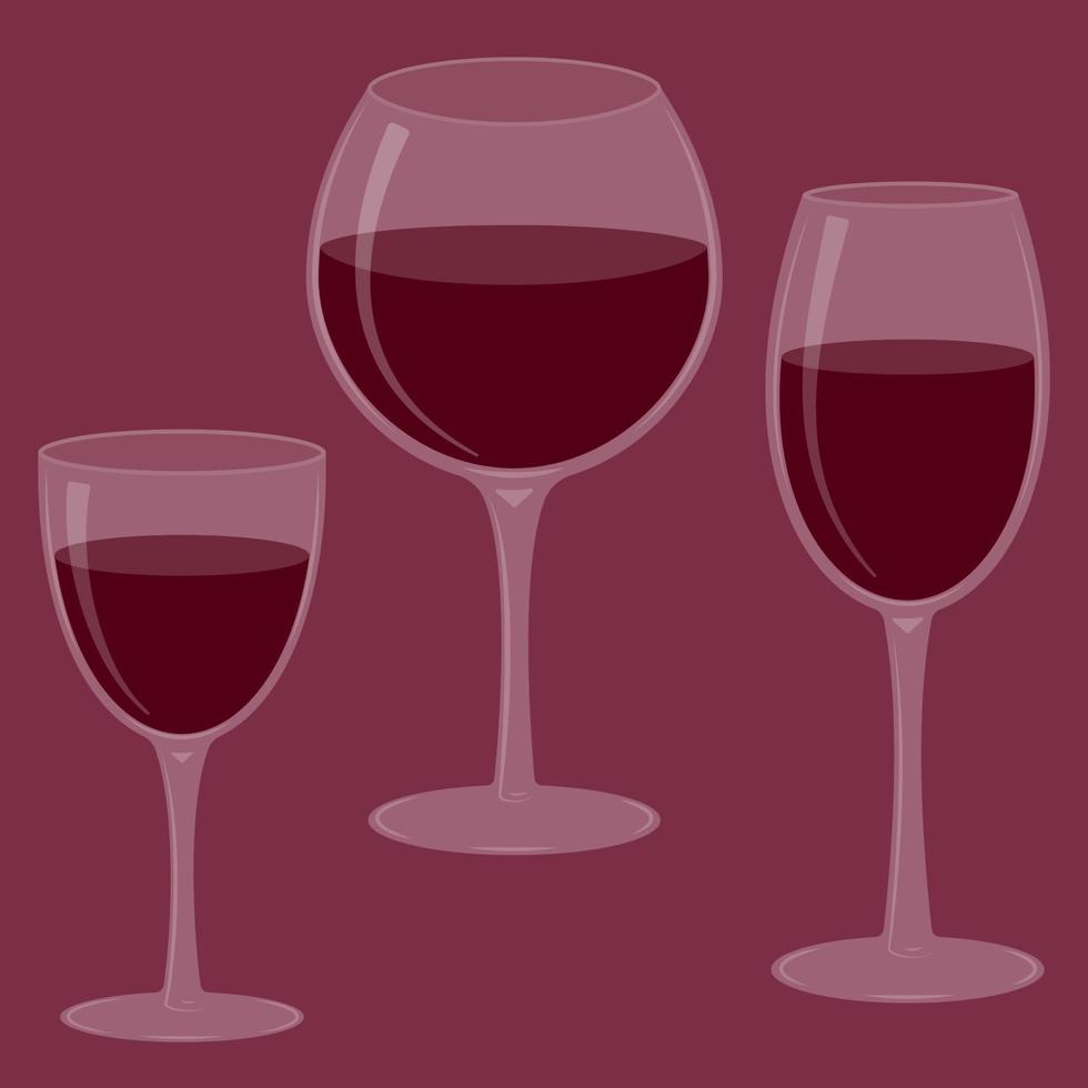 un ensemble de verres en verre pour le vin rouge. illustration vectorielle. vecteur