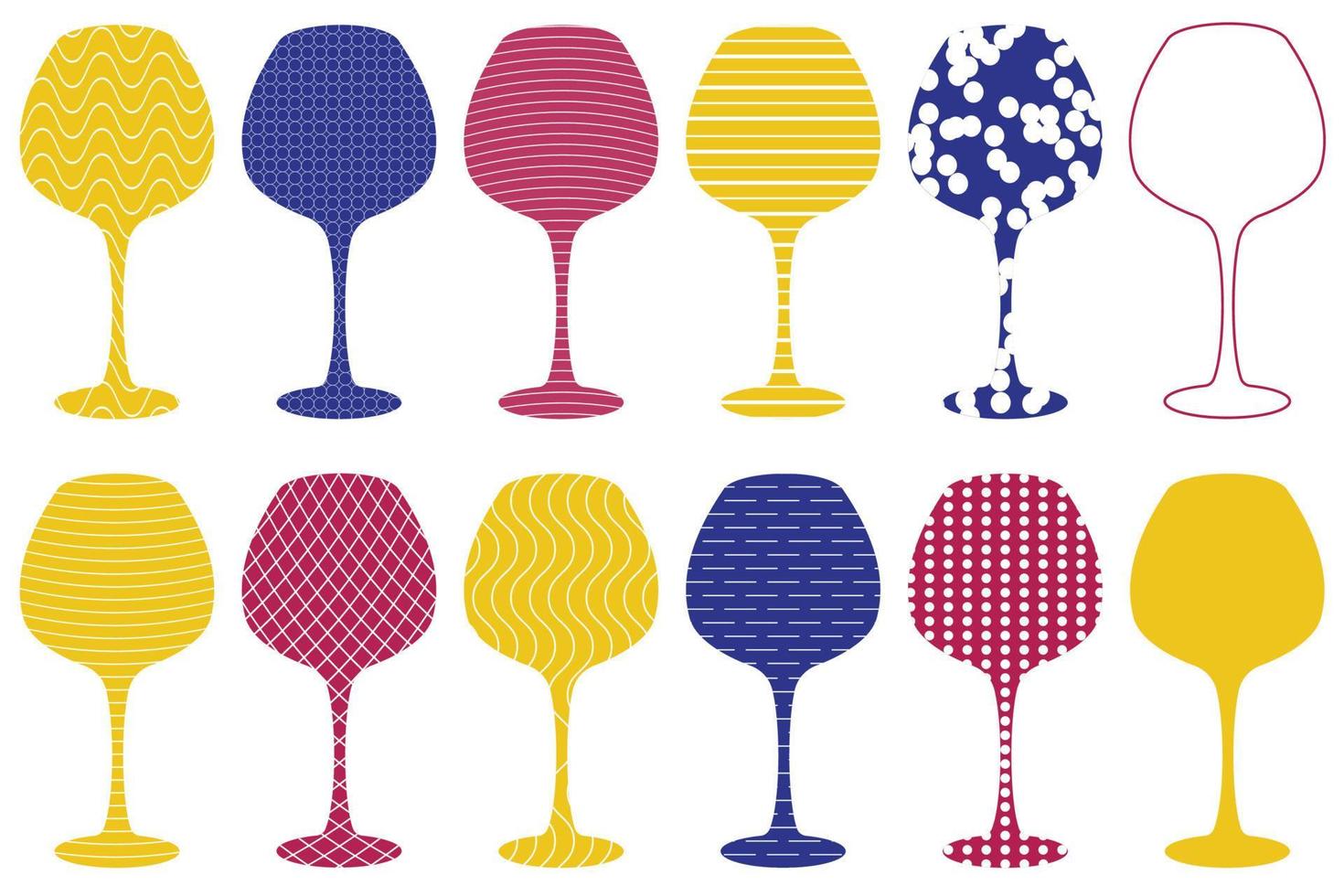 un ensemble de verres à vin rouges simples avec différents remplissages de formes abstraites et géométriques. illustration vectorielle. vecteur