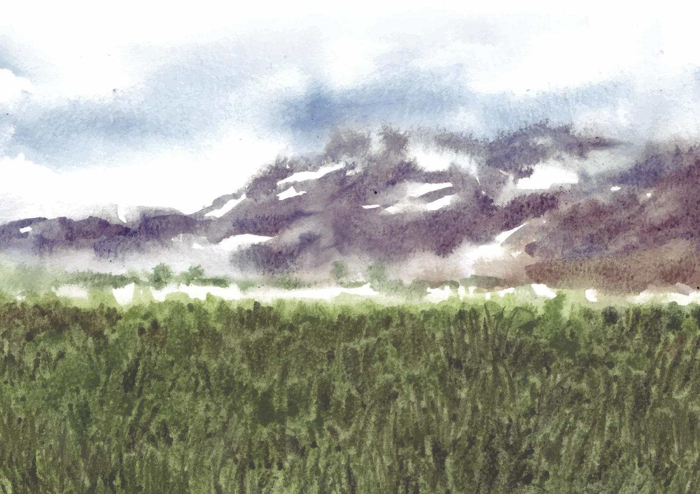 paysage de nature verdoyante et montagnes à l'aquarelle vecteur