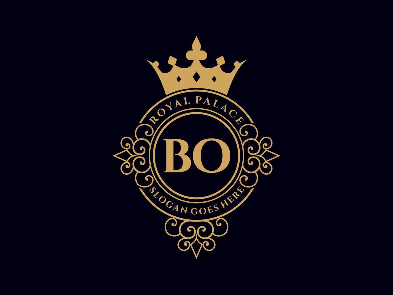 lettre bo logo victorien de luxe royal antique avec cadre ornemental. vecteur