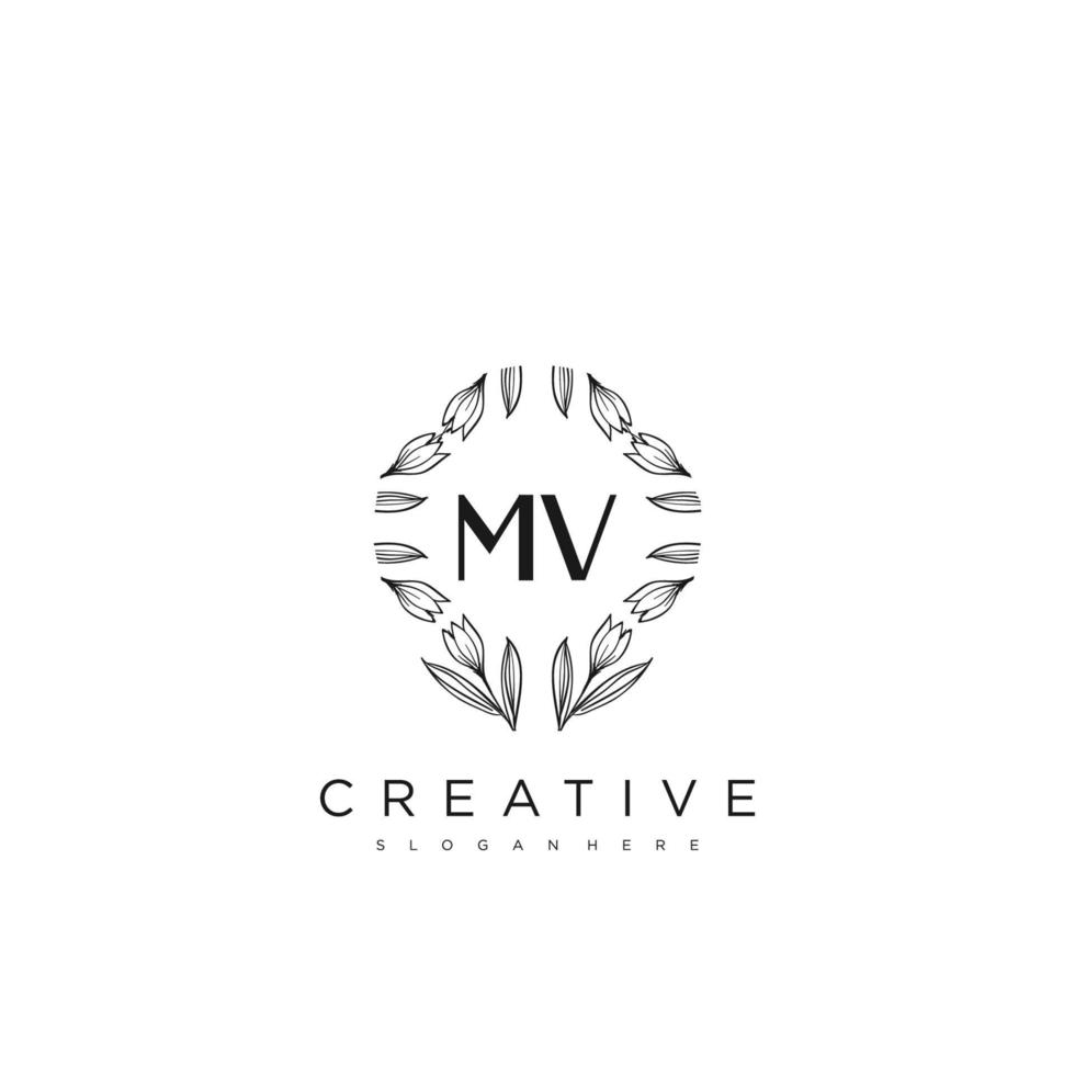 mv lettre initiale fleur logo modèle vecteur art vectoriel premium