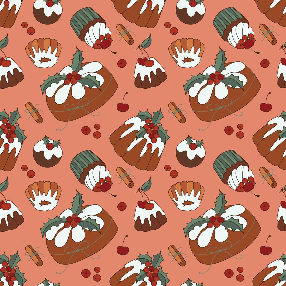 desserts de noël mignon illustration vectorielle patternt sans couture. vecteur