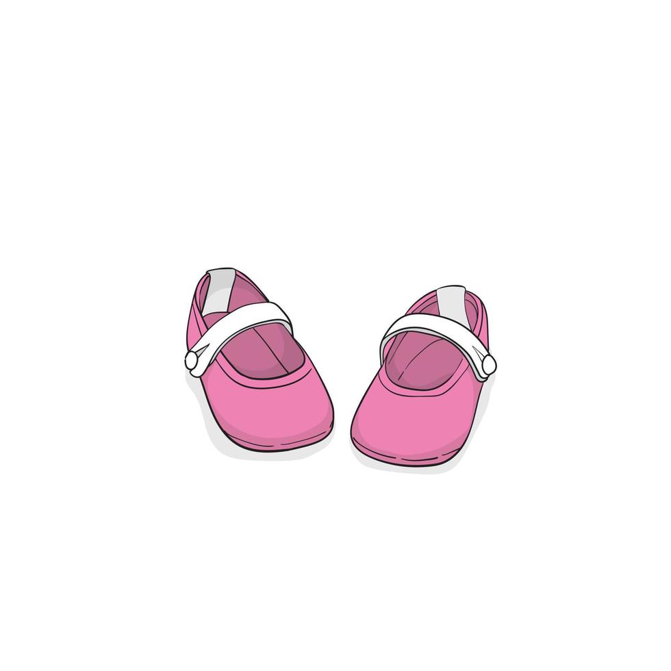 jolies chaussures de bébé fille en rose et blanc avec dessin au trait pour la conception de modèles de publicité pour bébé vecteur