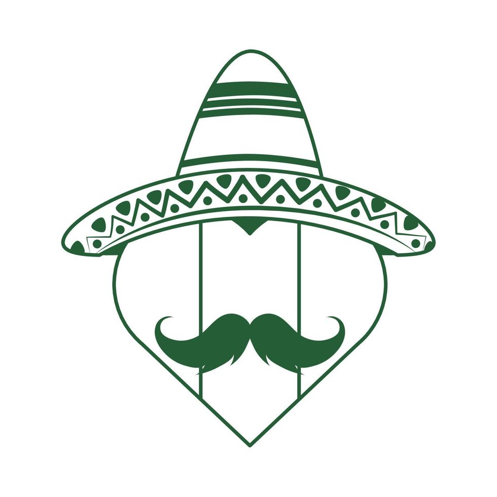 drapeau mexicain en forme de coeur avec chapeau et moustache icône de style de ligne de célébration cinco de mayo vecteur