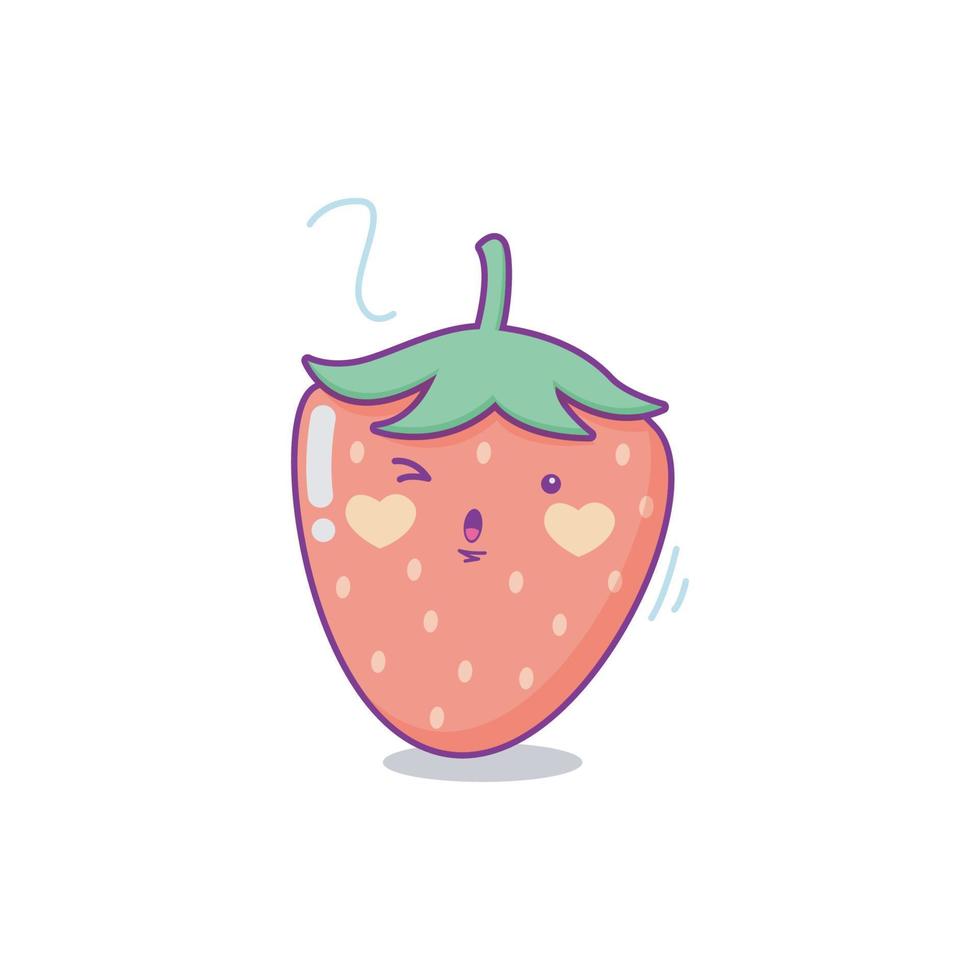 caractère fraise mignon dessin animé kawaii illustration vectorielle vecteur