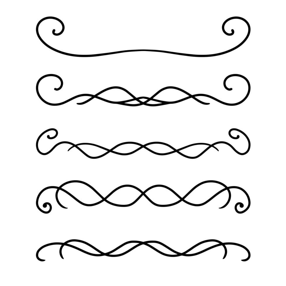 un ensemble de séparateurs vectoriels doubles symétriques avec des boucles, dessinés à la main avec une ligne noire, des bordures pour un modèle de conception vecteur