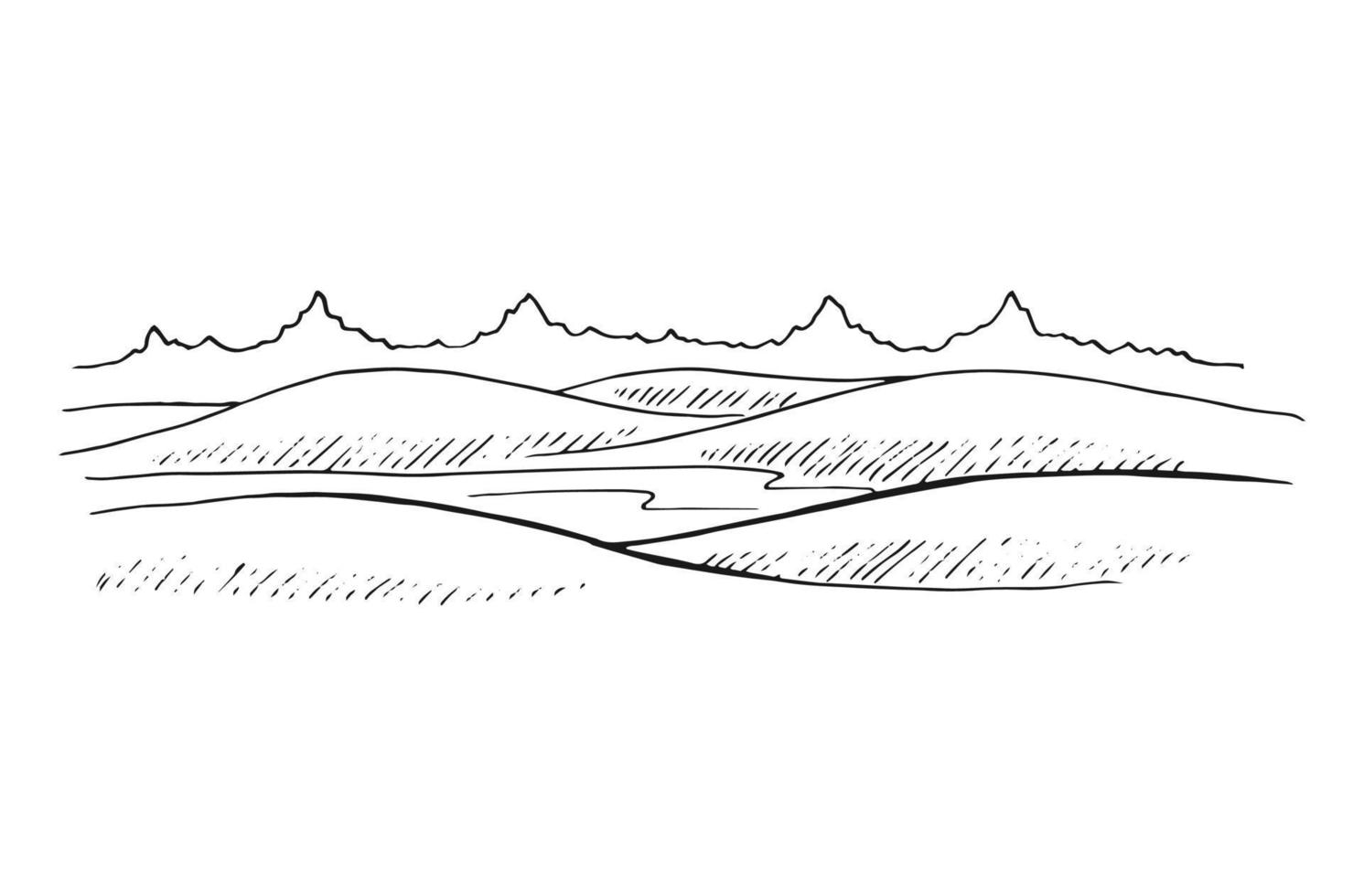 paysage rural. illustration dessinée à la main convertie en vecteur. vecteur