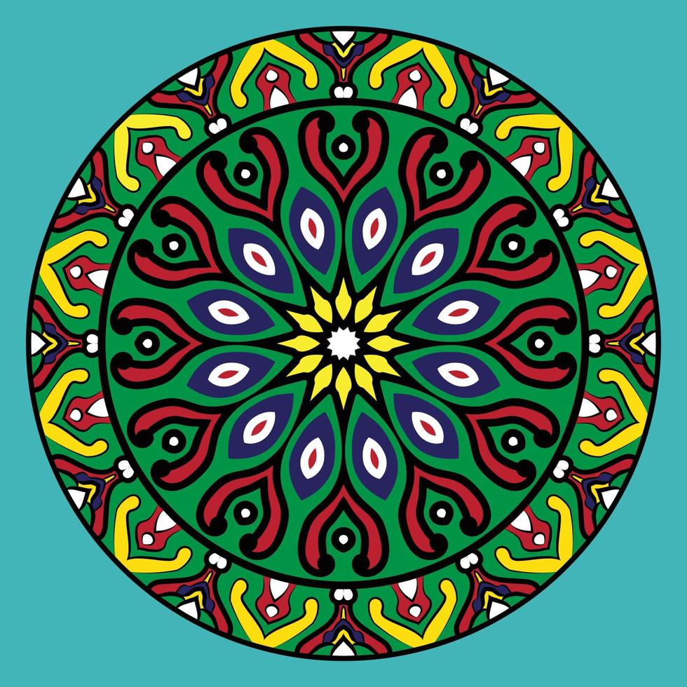 mandala de couleur verte, rouge et jaune. vecteur