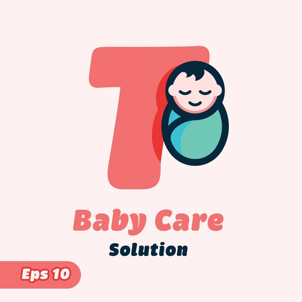 alphabet t logo de soins pour bébés vecteur