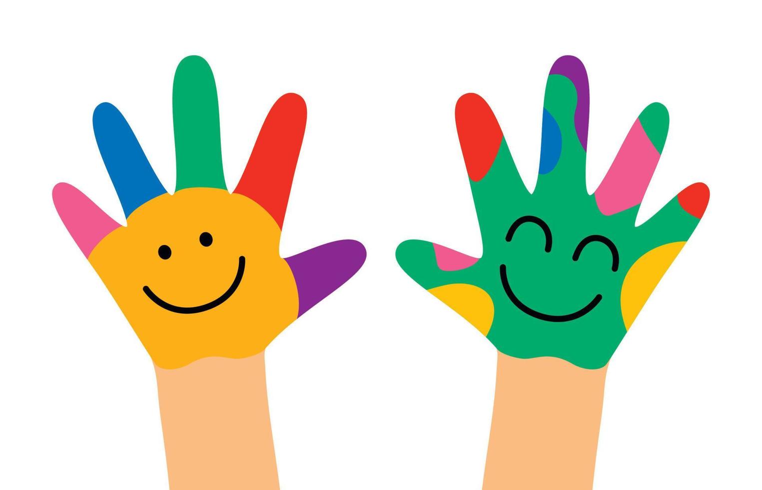 mains peintes colorées de petits enfants vecteur