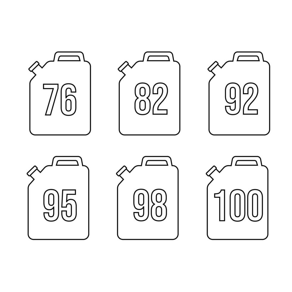 bidon d'essence avec étiquette de style 76, 82, 92, 92, 95, 98, 100 lignes. illustration vectorielle. vecteur