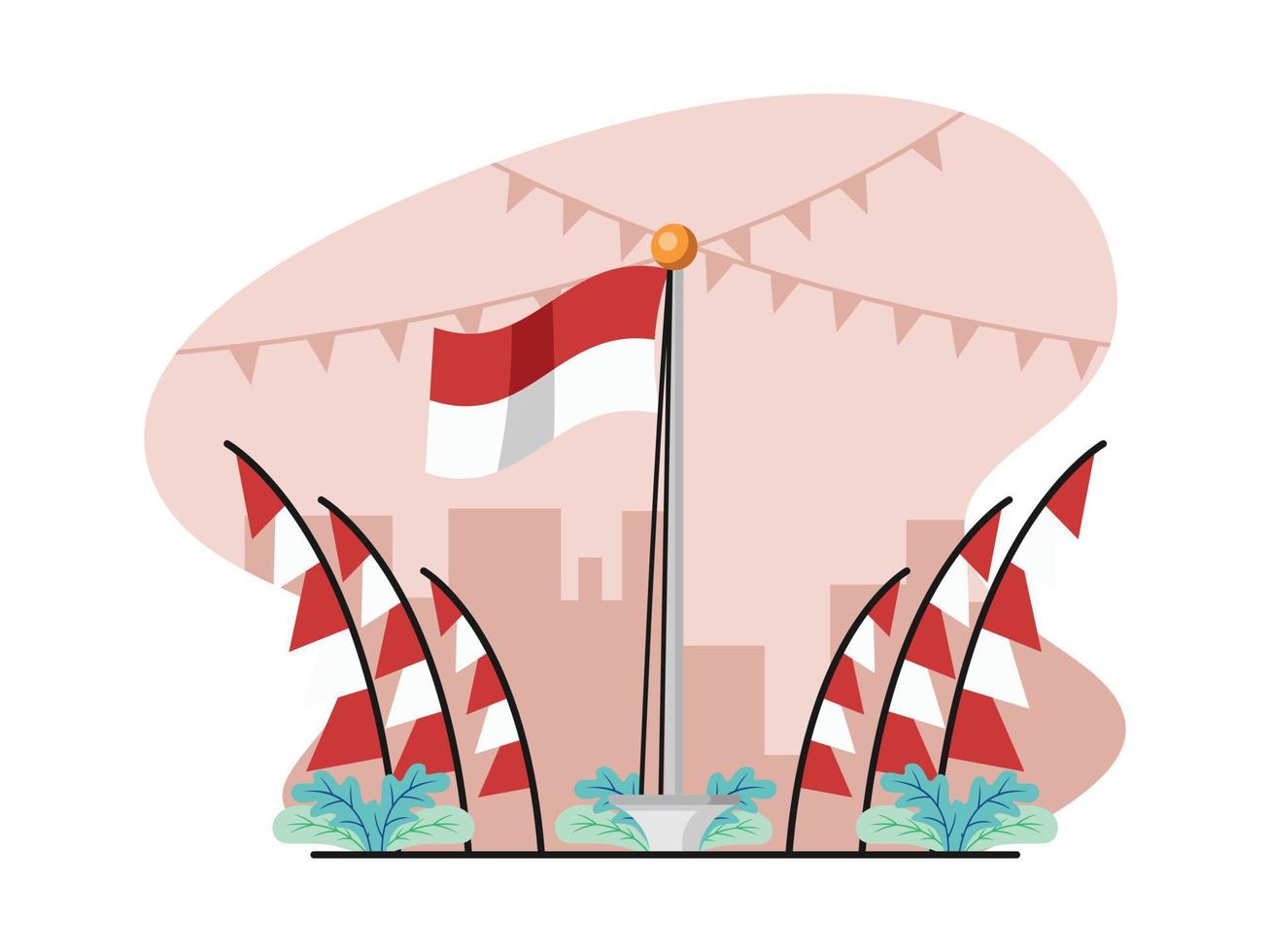 illustration design plat de la cérémonie du drapeau indonésien - illustration vectorielle design plat vecteur