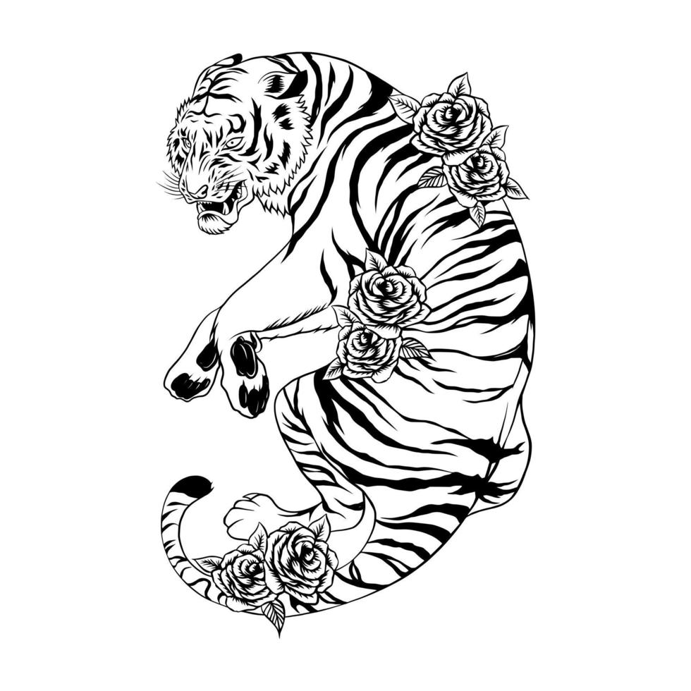 tigre avec roses vector art