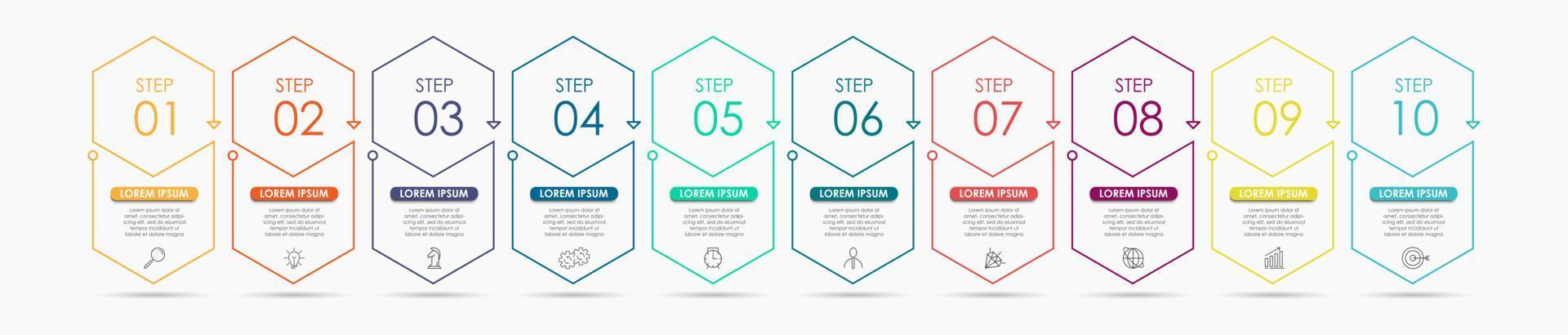 vecteur de modèle de conception infographique d'entreprise avec des icônes et 10 options ou étapes. peut être utilisé pour le diagramme de processus, les présentations, la mise en page du flux de travail, la bannière, l'organigramme, le graphique d'informations