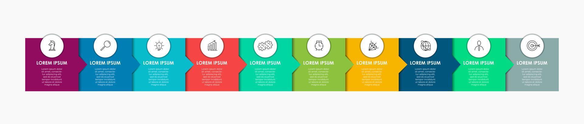 vecteur de modèle de conception infographique d'entreprise avec des icônes et 10 options ou étapes. peut être utilisé pour le diagramme de processus, les présentations, la mise en page du flux de travail, la bannière, l'organigramme, le graphique d'informations