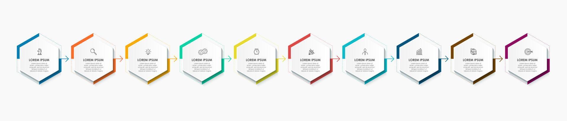 vecteur de modèle de conception infographique d'entreprise avec des icônes et 10 options ou étapes. peut être utilisé pour le diagramme de processus, les présentations, la mise en page du flux de travail, la bannière, l'organigramme, le graphique d'informations