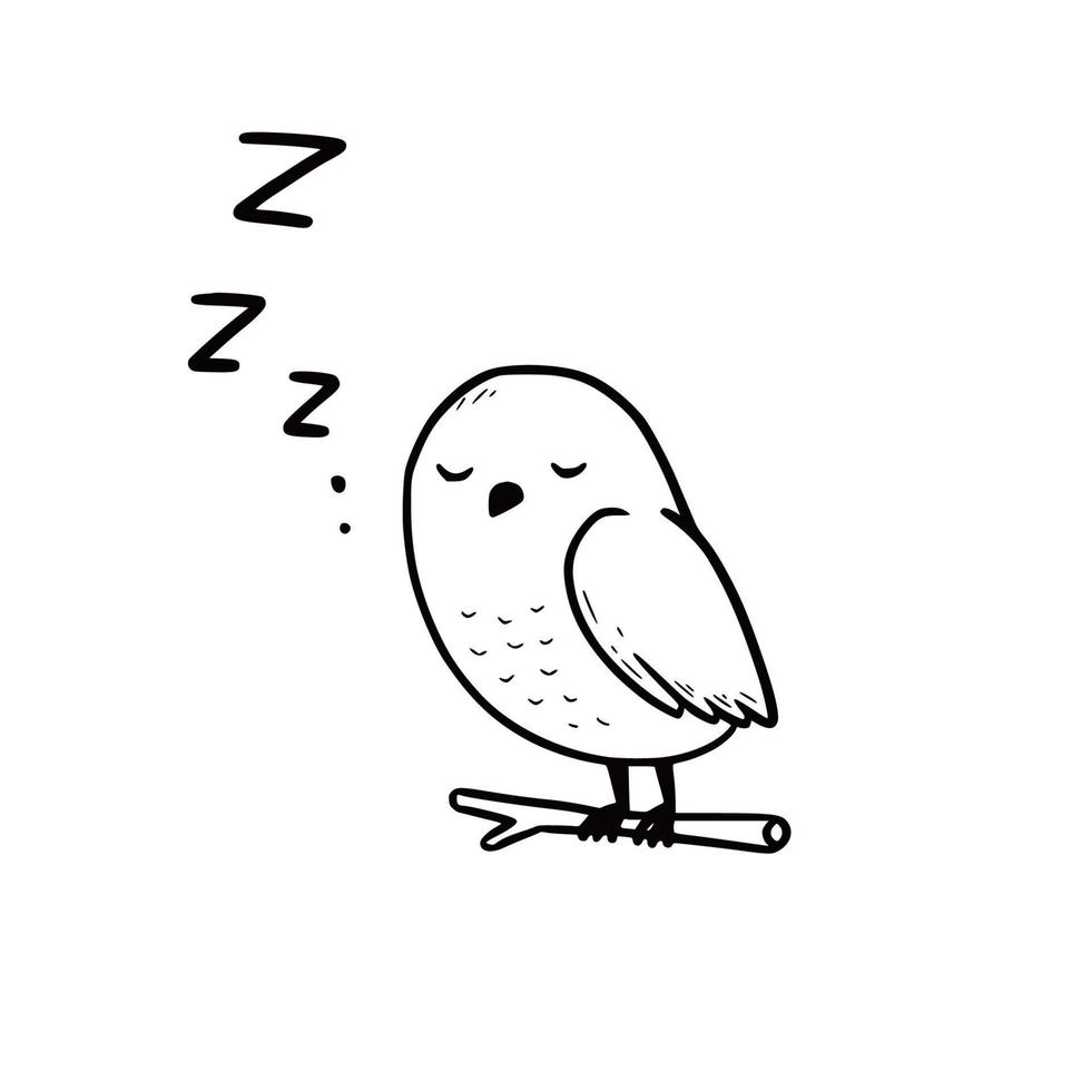 chouette de sommeil mignon dessiné à la main vecteur