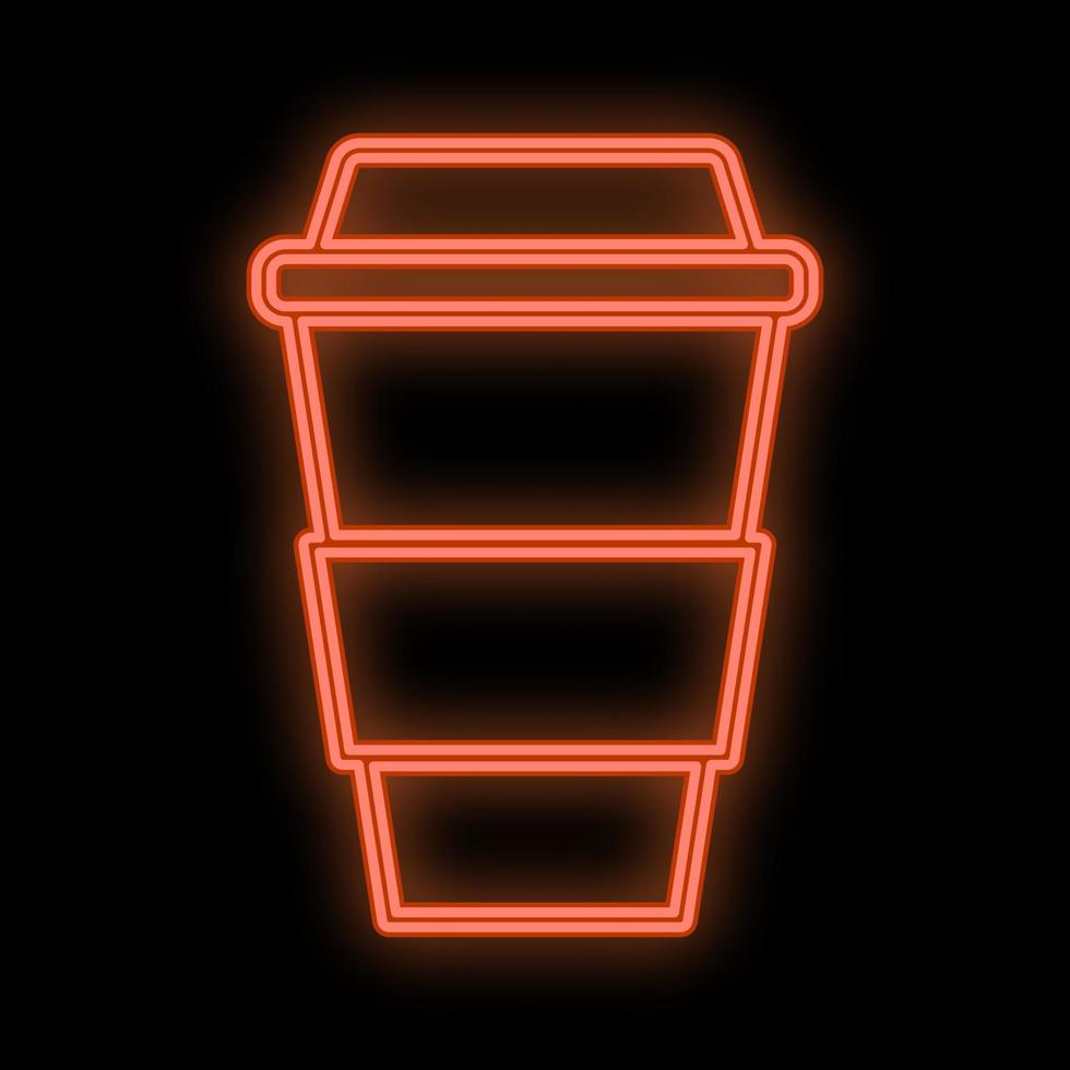 Enseigne au néon rouge lumineux lumineux pour café bar restaurant pub beau brillant avec une tasse de café sur fond noir. illustration vectorielle vecteur