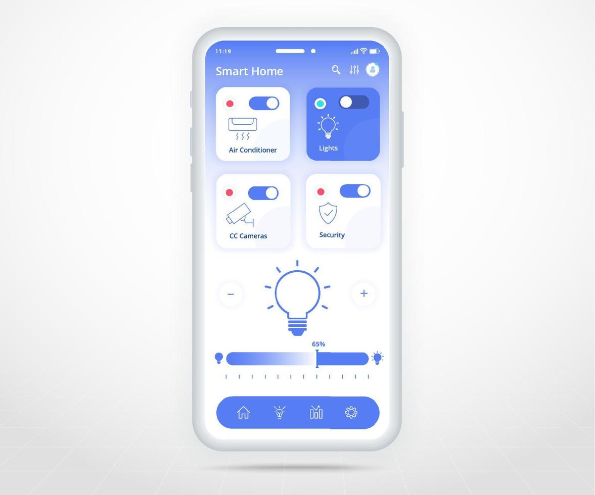 smartphone smart home control app ux ui, iot technologie internet des objets, future technologie domotique numérique, téléphone d'application d'appareils intelligents, wifi cctv éclairage chauffage air, illustration vectorielle vecteur