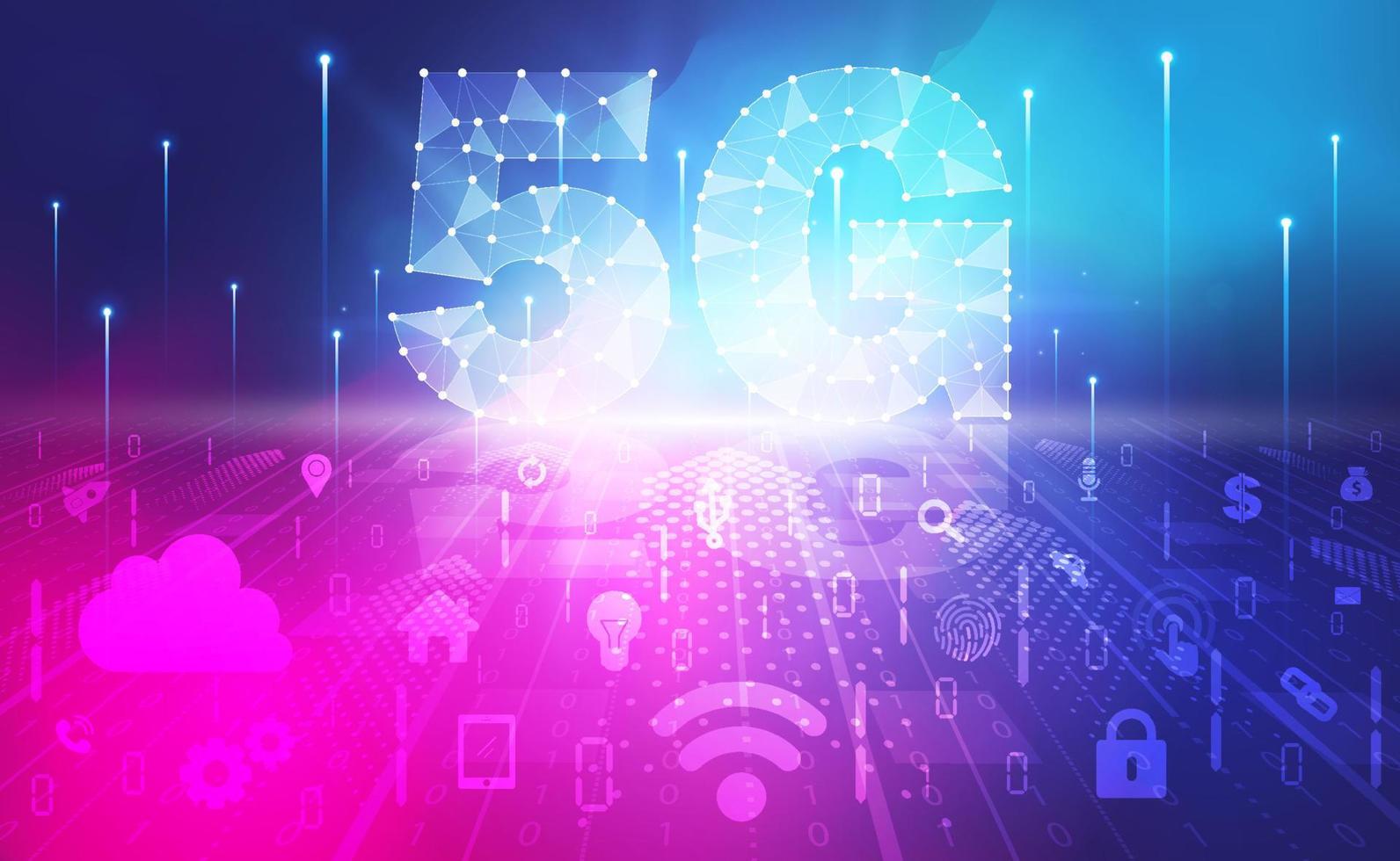 5g réseau internet sans fil connexion wi-fi abstrait concept d'arrière-plan, bannière de technologie numérique fond bleu rose code binaire, technologie abstraite communication de données volumineuses, image vectorielle haut débit à haut débit vecteur