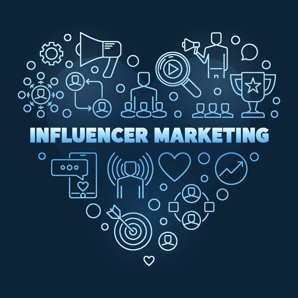 influenceur marketing vecteur bleu concept linéaire coeur illustration