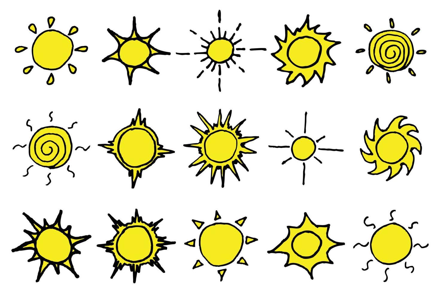 icône de soleil doodle couleur dessiné à la main vecteur