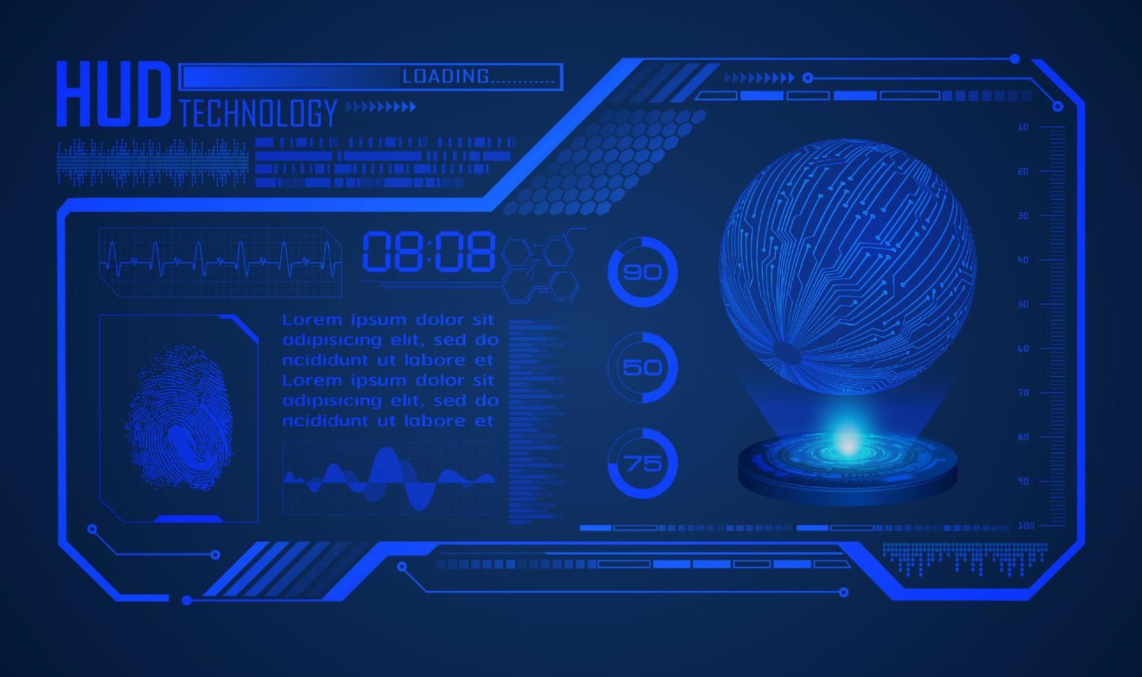 projecteur holographique de carte du monde moderne sur fond de technologie vecteur