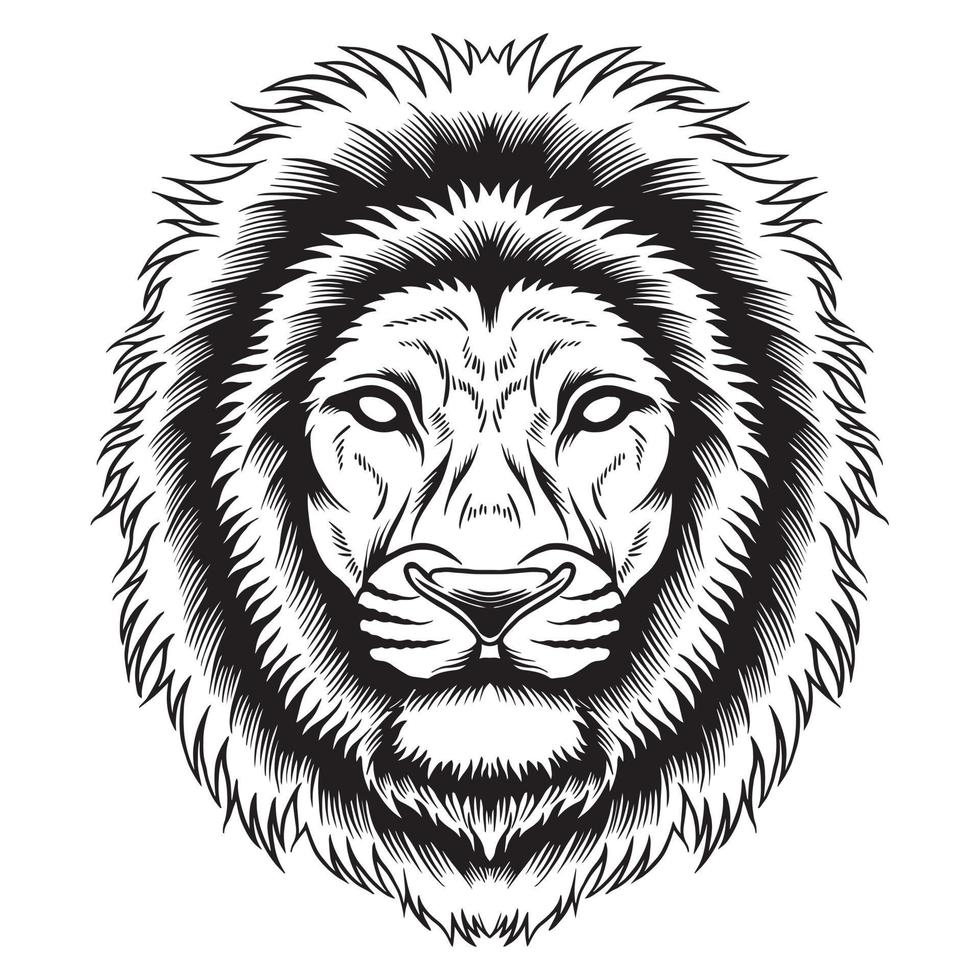 style de tatouage illustration tête de lion en noir et blanc vecteur