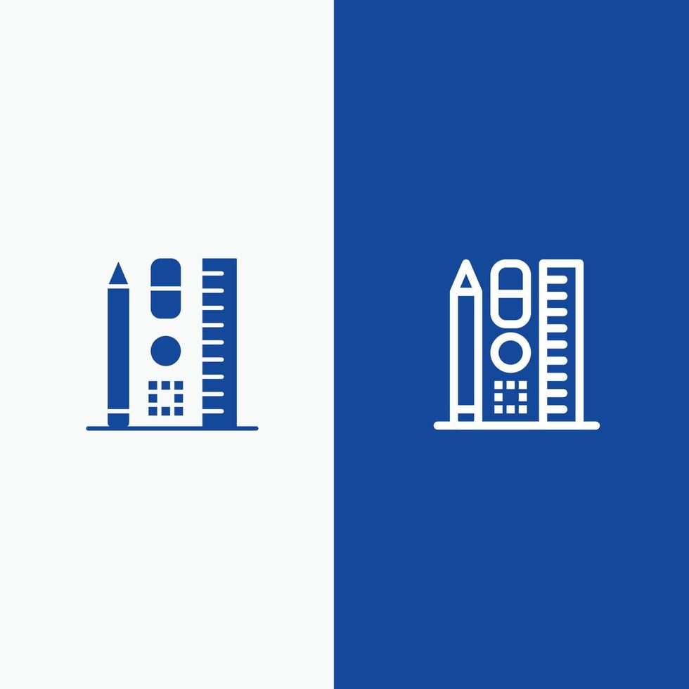 stylo échelle éducation en ligne ligne et glyphe icône solide bannière bleue vecteur