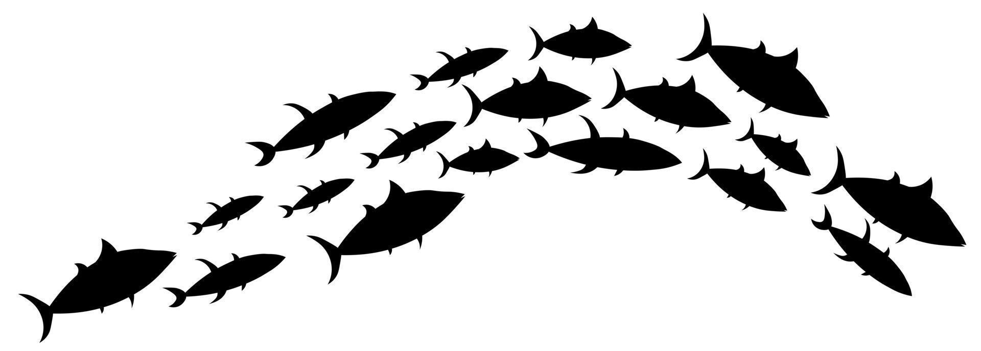 silhouette de banc de poissons vecteur